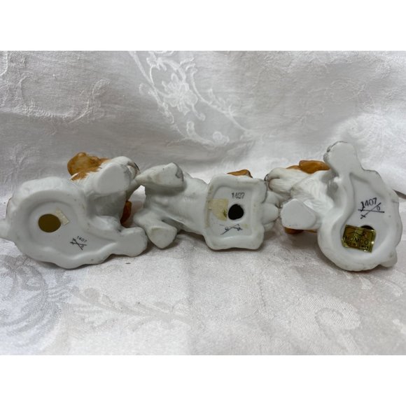 HOMECO Porcelain Puppy Dogs set of 3 Brown White - Picture 3 of 4